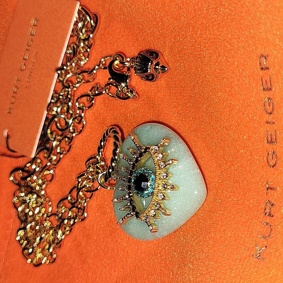 Kurt Geiger Heart With Gold Blue Evil Eye Pendant BNWT 16" To 18" Chain PL Ms - Picture 5 of 7